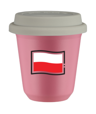 Kubek hot pink 150 ml, FLAGA POLSKI z pokrywka biala
