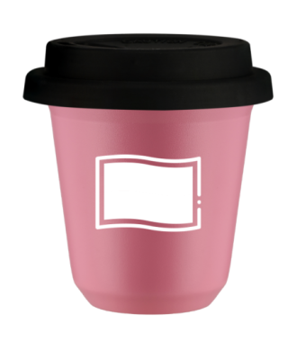 Kubek hot pink 150 ml, FLAGA POLSKI (bialy) z pokrywka czarna