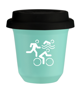 Kubek turkusowy 80 ml, SPORTY (bialy) z pokrywka czarna