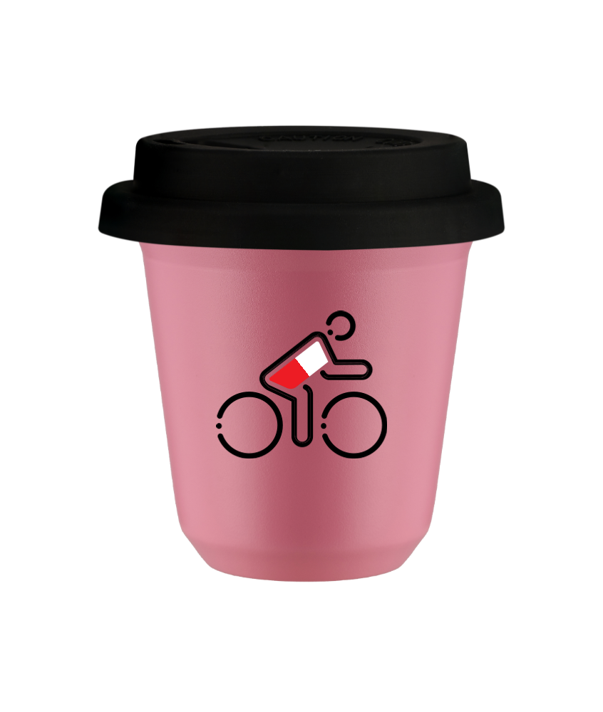 Kubek hot pink 150 ml, KOLARZ W POLSKICH BARWACH z pokrywka czarna kubek termiczny na kawe | 75,00 zł