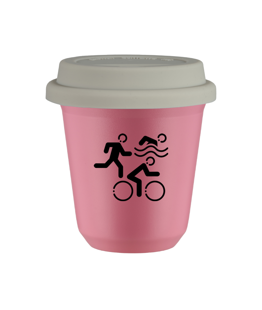 Kubek 150 ml RÓŻOWY "Sporty", z białą pokrywką