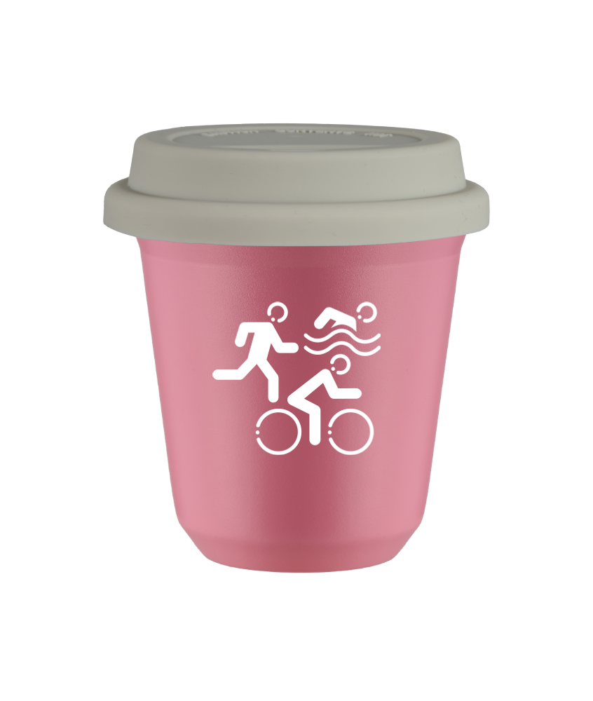 Kubek 150 ml RÓŻOWY "Sporty (biały)", z białą pokrywką