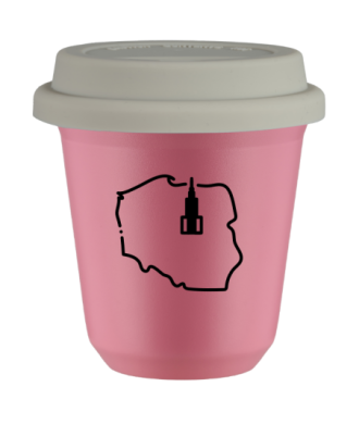 Kubek hot pink 150 ml, POLSKA (czarny) z pokrywka biala