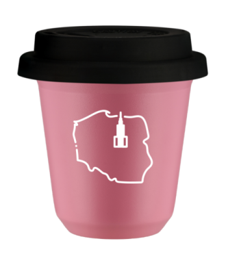 Kubek hot pink 150 ml, POLSKA (bialy) z pokrywka czarna