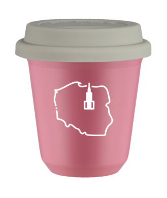 Kubek hot pink 150 ml, POLSKA (bialy) z pokrywka biala