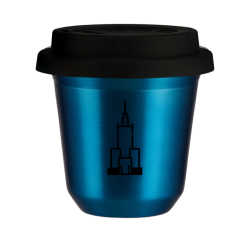 Cup 240 ml METALLIC BLUE "Pałac kultury i nauki", with black lid