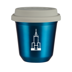 Cup 240 ml METALLIC BLUE "Pałac kultury i nauki (white)", with white lid