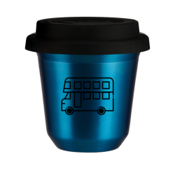 Cup 240 ml METALLIC BLUE "Bus (black)", with black lid