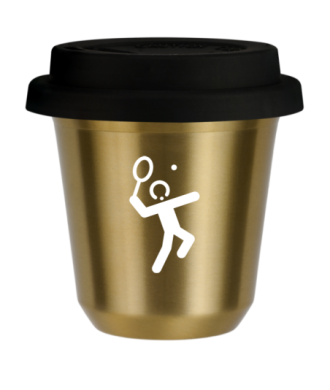 Kubek zloty 240 ml, TENIS 2 (bialy) z pokrywka czarna