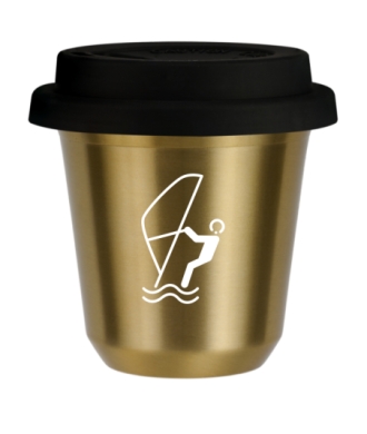 Kubek zloty 240 ml, SPORTY WODNE (bialy) z pokrywka czarna