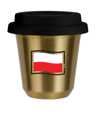 Kubek zloty 240 ml, FLAGA POLSKI (czarny) z pokrywka czarna