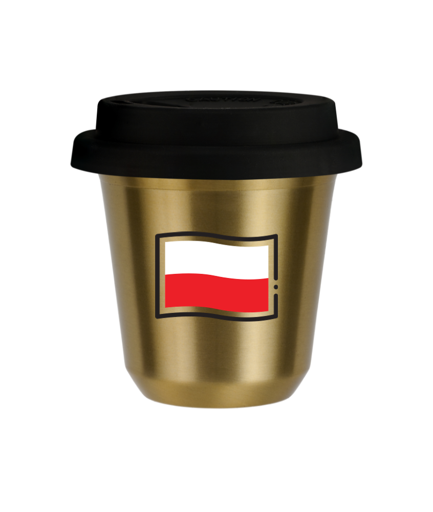 Kubek zloty 240 ml, FLAGA POLSKI (czarny) z pokrywka czarna kubek termiczny na kawe | 85,00 zł
