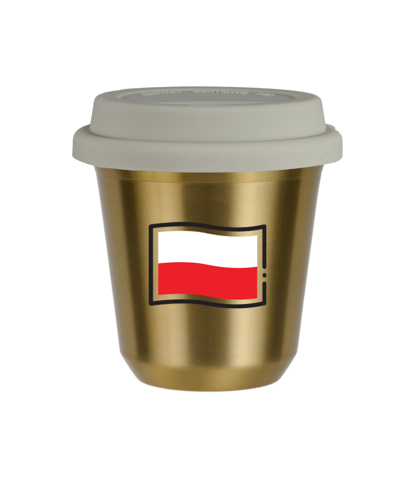 Kubek zloty 240 ml, FLAGA POLSKI (czarny) z pokrywka biala kubek termiczny na kawe | 85,00 zł