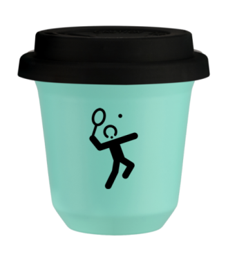 Kubek turkusowy 240 ml, TENIS 2 z pokrywka czarna