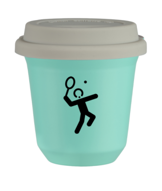 Kubek turkusowy 240 ml, TENIS 2 (czarny) z pokrywka biala