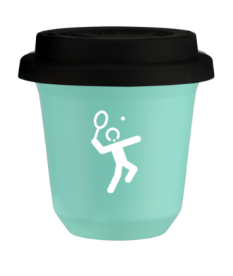 Kubek turkusowy 240 ml, TENIS 2 (bialy) z pokrywka czarna