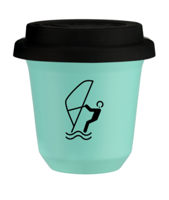Kubek turkusowy 240 ml, SPORTY WODNE (czarny) z pokrywka czarna