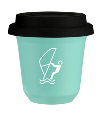 Kubek turkusowy 240 ml, SPORTY WODNE (bialy) z pokrywka czarna