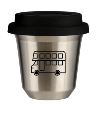 Kubek srebrny 240 ml, AUTOBUS z pokrywka czarna