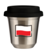 Kubek srebrny 240 ml, FLAGA POLSKI (czarny) z pokrywka czarna kubek termiczny na kawe | 85,00 zł