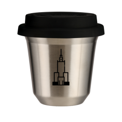 Cup 80 ml SILVER "Pałac kultury i nauki (black)", with black lid