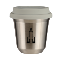 Cup 80 ml SILVER "Pałac kultury i nauki (black)", with white lid