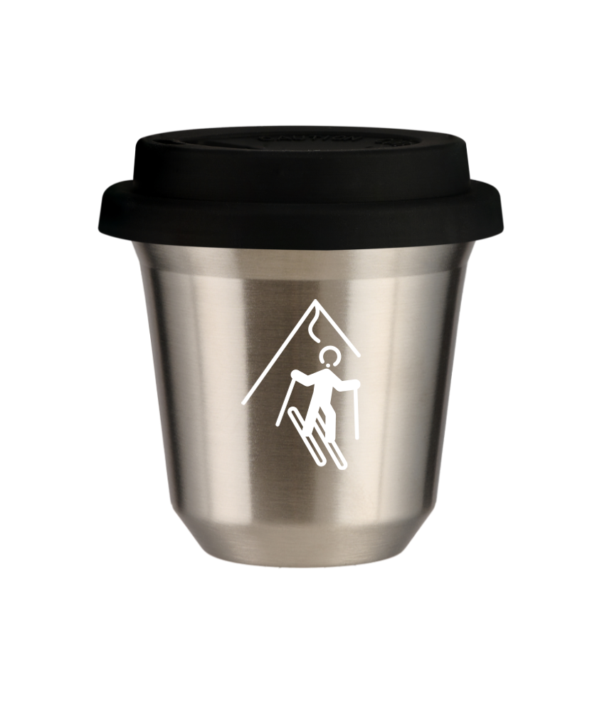 Cup 80 ml SILVER "Skiing (white)", with black lid