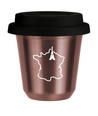 Kubek 240 ml RÓŻOWE ZŁOTO "Francja (biały)", z czarną pokrywką Kubek 240 ml RÓŻOWE ZŁOTO "Francja (biały)", z czarną pokrywką