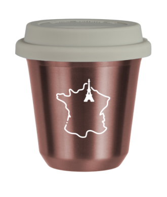 Kubek 240 ml RÓŻOWE ZŁOTO "Francja (biały)", z białą pokrywką Kubek 240 ml RÓŻOWE ZŁOTO "Francja (biały)", z białą pokrywką