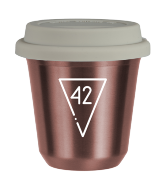 Kubek 240 ml RÓŻOWE ZŁOTO "42 (biały)", z białą pokrywką Kubek 240 ml RÓŻOWE ZŁOTO "42 (biały)", z białą pokrywką