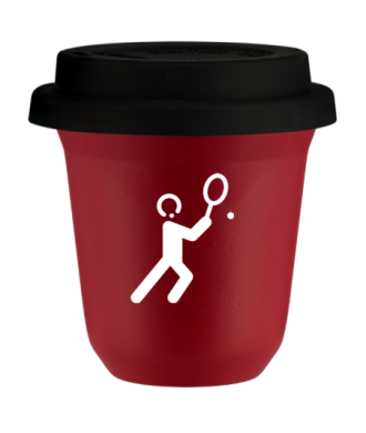 Kubek czerwony mat 240 ml, TENIS 1 (bialy) z pokrywka czarna
