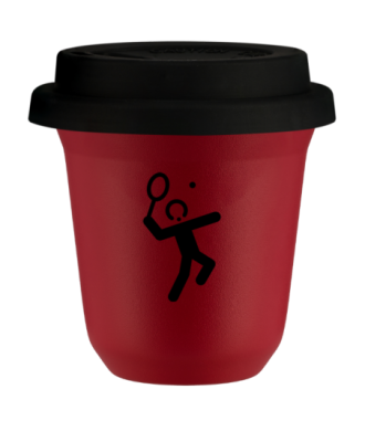 Kubek czerwony mat 240 ml, TENIS 2 z pokrywka czarna