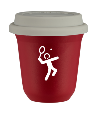 Kubek czerwony mat 240 ml, TENIS 2 (bialy) z pokrywka biala