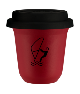 Kubek czerwony mat 240 ml, SPORTY WODNE (czarny) z pokrywka czarna