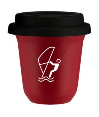 Kubek czerwony mat 240 ml, SPORTY WODNE (bialy) z pokrywka czarna
