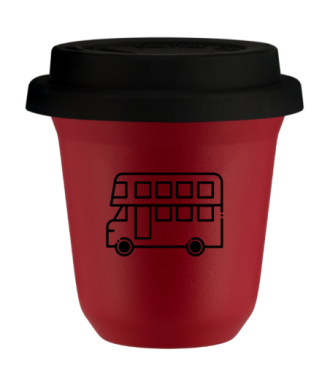 Kubek czerwony mat 240 ml, AUTOBUS z pokrywka czarna