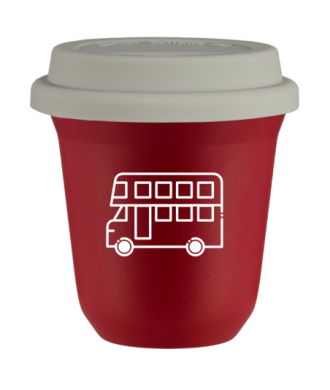 Kubek czerwony mat 240 ml, AUTOBUS (bialy) z pokrywka biala