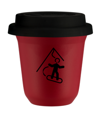 Kubek czerwony mat 240 ml, SNOWBOARD z pokrywka czarna