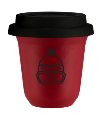 Kubek czerwony mat 240 ml, CZAPKA (czarny) z pokrywka czarna