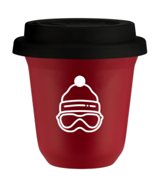 Kubek czerwony mat 240 ml, CZAPKA (bialy) z pokrywka czarna