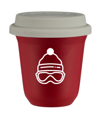 Kubek czerwony mat 240 ml, CZAPKA (bialy) z pokrywka biala