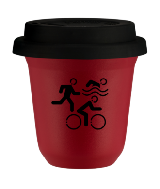 Kubek czerwony mat 240 ml, SPORTY (czarny) z pokrywka czarna