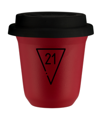 Kubek 240 ml CZERWONY "21", z czarną pokrywką Kubek 240 ml CZERWONY "21", z czarną pokrywką