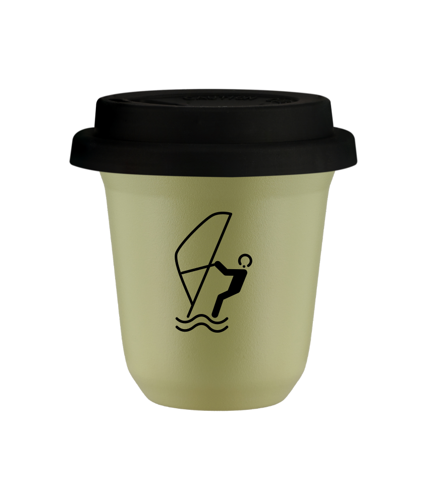 Kubek 240 ml PISTACJOWY "Sporty wodne (czarny)", z czarną pokrywką