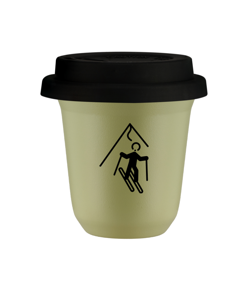 Kubek 240 ml PISTACJOWY "Narciarstwo (czarny)", z czarną pokrywką