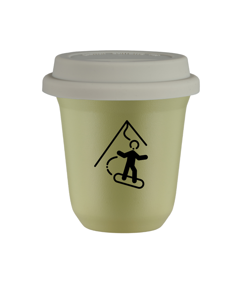 Kubek 240 ml PISTACJOWY "Snowboard", z białą pokrywką