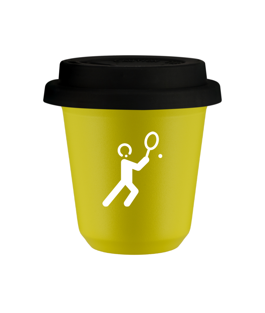 Kubek canary yellow 240 ml, TENIS 1 (bialy) z pokrywka czarna kubek termiczny na kawe | 80,00 zł