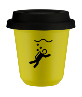 Kubek canary yellow 240 ml, NURKOWANIE (czarny) z pokrywka czarna