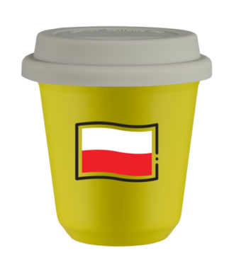 Kubek canary yellow 240 ml, FLAGA POLSKI z pokrywka biala