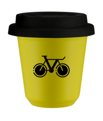 Kubek canary yellow 240 ml, ROWER 1 (czarny) z pokrywka czarna